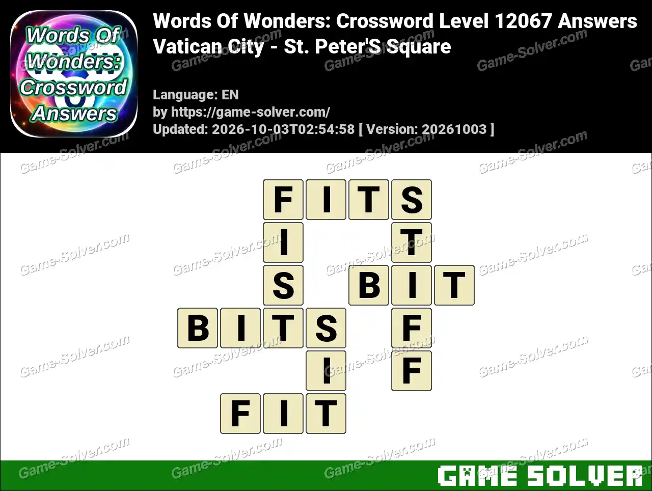 Words Of Wonders: Crossword Level 12067 Answers – Vatican City – St. Peter’S Square